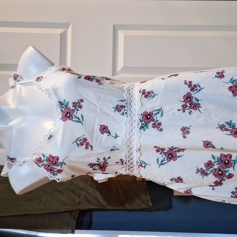 YOINS Your Inspiration Strappy White Floral Mini Dress M Cottage Fairy